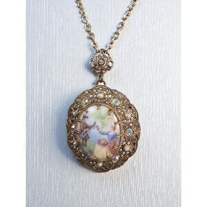 Vintage West Germany Courting Couple Pendant Necklace 17" Chain M.I.W. Germany